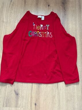 Kim Rogers Red Long Sleeve 'Merry Christmas' Embroidered Top